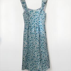Draper James Floral Midi Dress Size XL Flutter Strap Square Neck Pockets Cotton